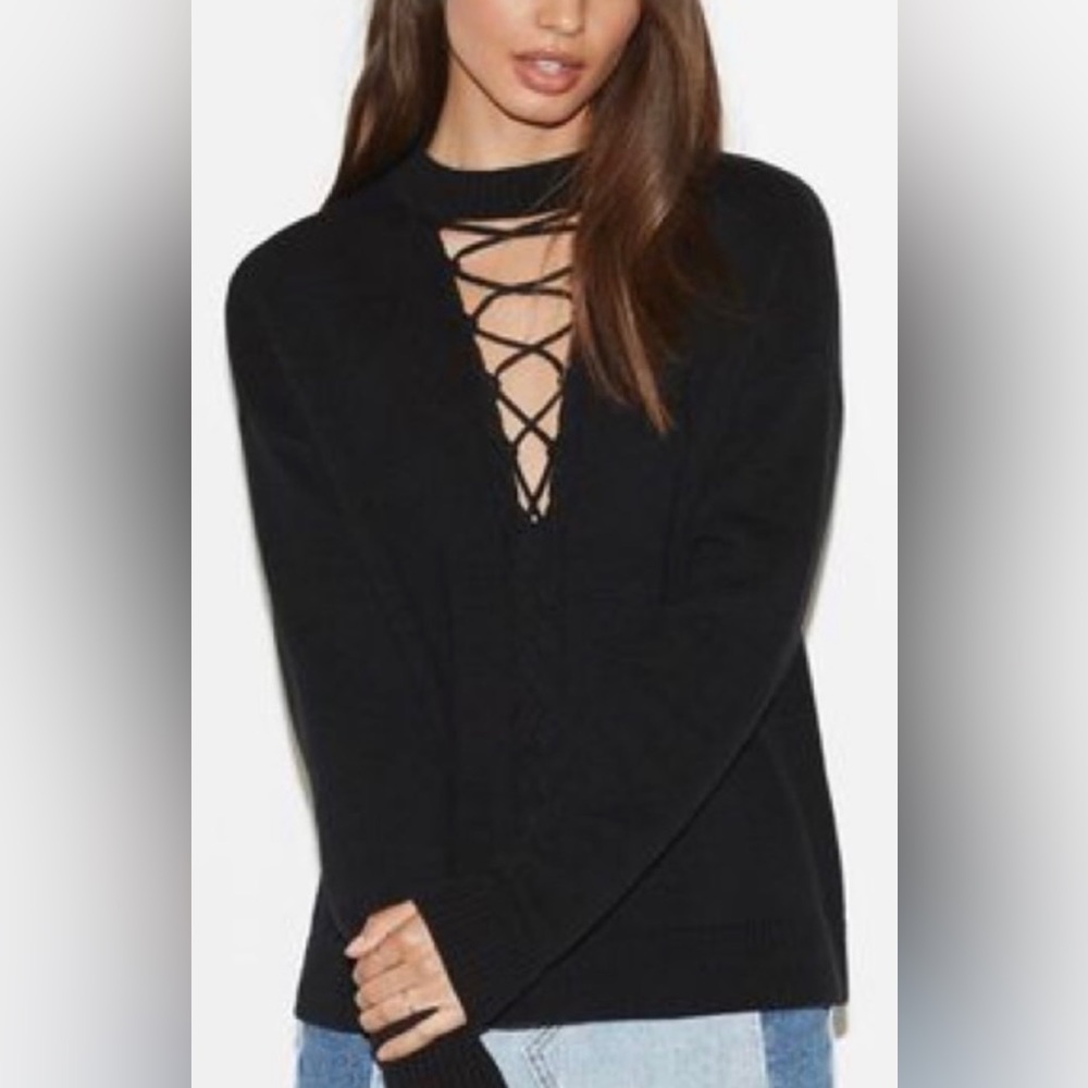 Kendall & Kylie Black Lace Up Cable Knit Sweater - Small
